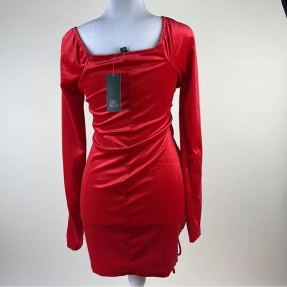 Wild Fable Red Ruched Velvet Mini Dress Bodycon Multiple Sizes - Picture 5 of 9